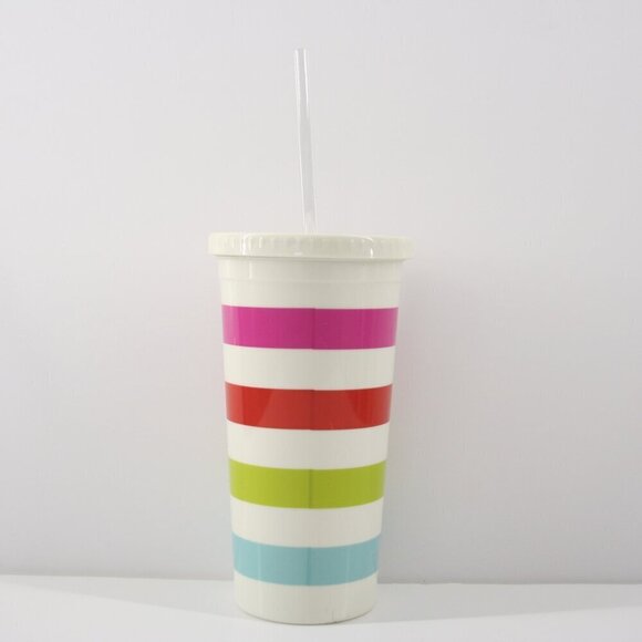 Kate Spade NY Candy Stripe Multi Color Insulated Tumbler New Straw 20oz / 591mL - Picture 3 of 13